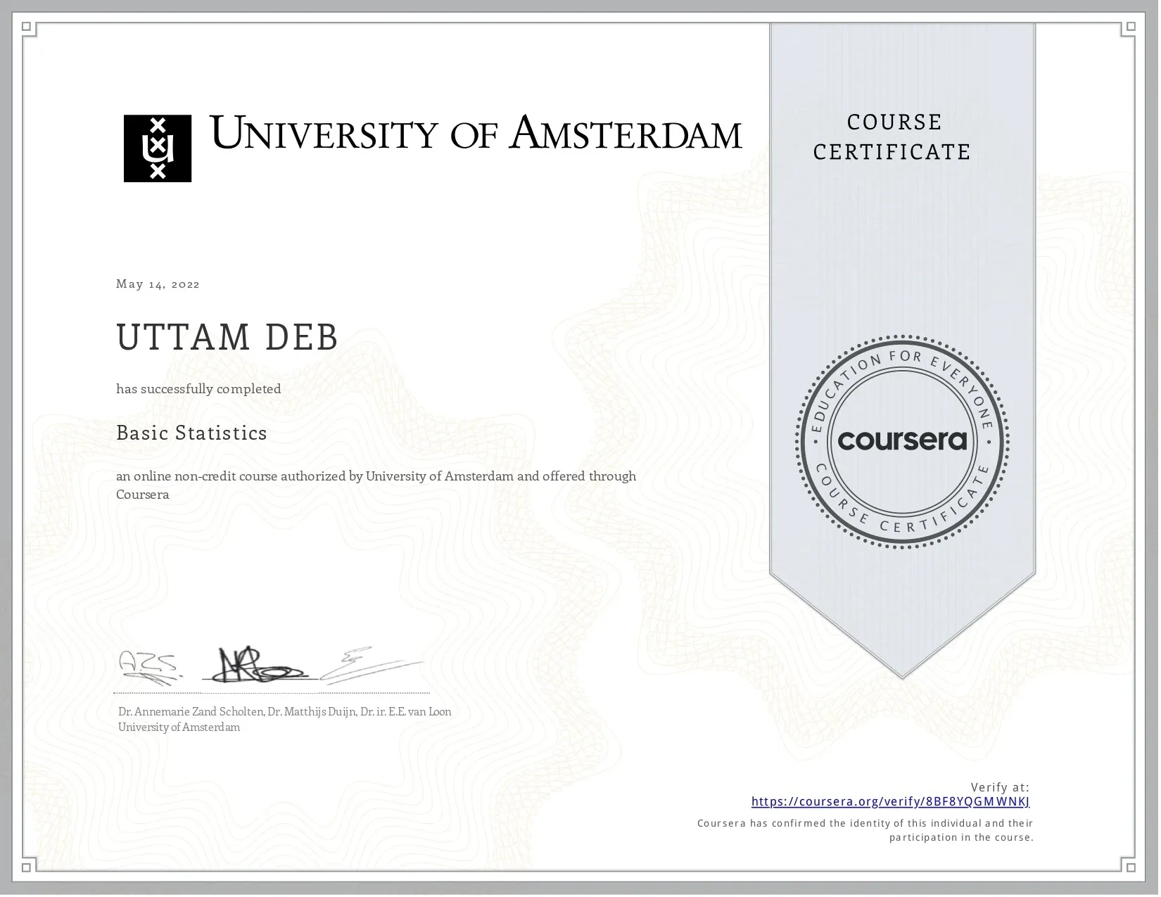 Basic Statistics Certificate